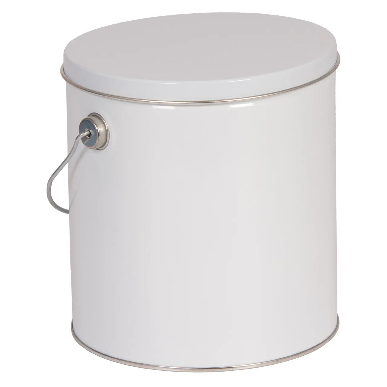 White Solid Tall Round Tin Container with Handle Size 8S (1 gal) 6 11/16" x 7 1/4"