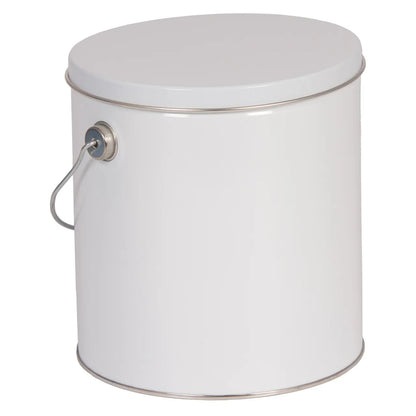 White Solid Tall Round Tin Container with Handle Size 8S (1 gal) 6 11/16" x 7 1/4"