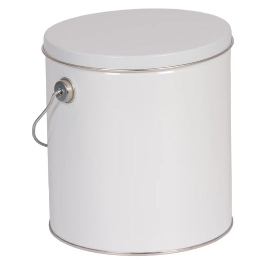 White Solid Tall Round Tin Container with Handle Size 8S (1 gal) 6 11/16" x 7 1/4"