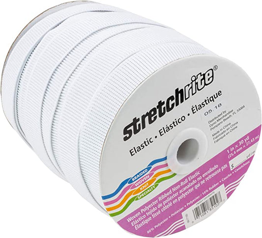 Stretchrite 1-Inch by 30-Yard Woven Polyester White Ribbed Non-Roll 1NSS1105WHTE