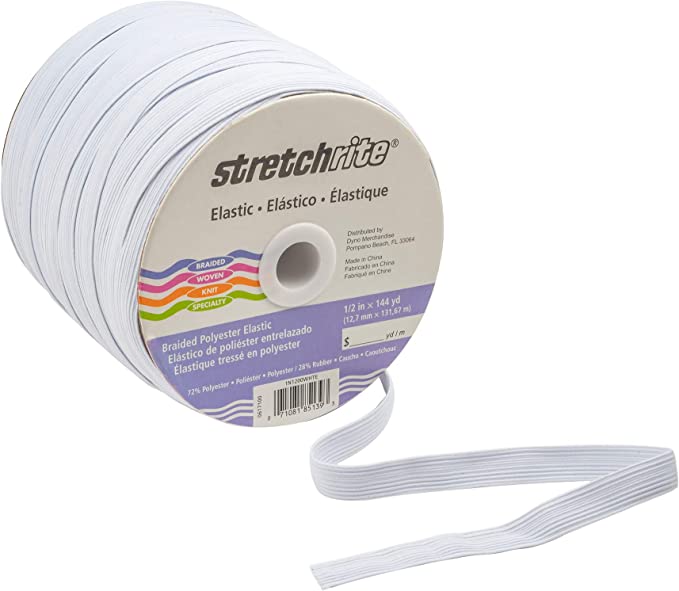 Stretchrite 1/2-Inch White Braided Polyester Elastic