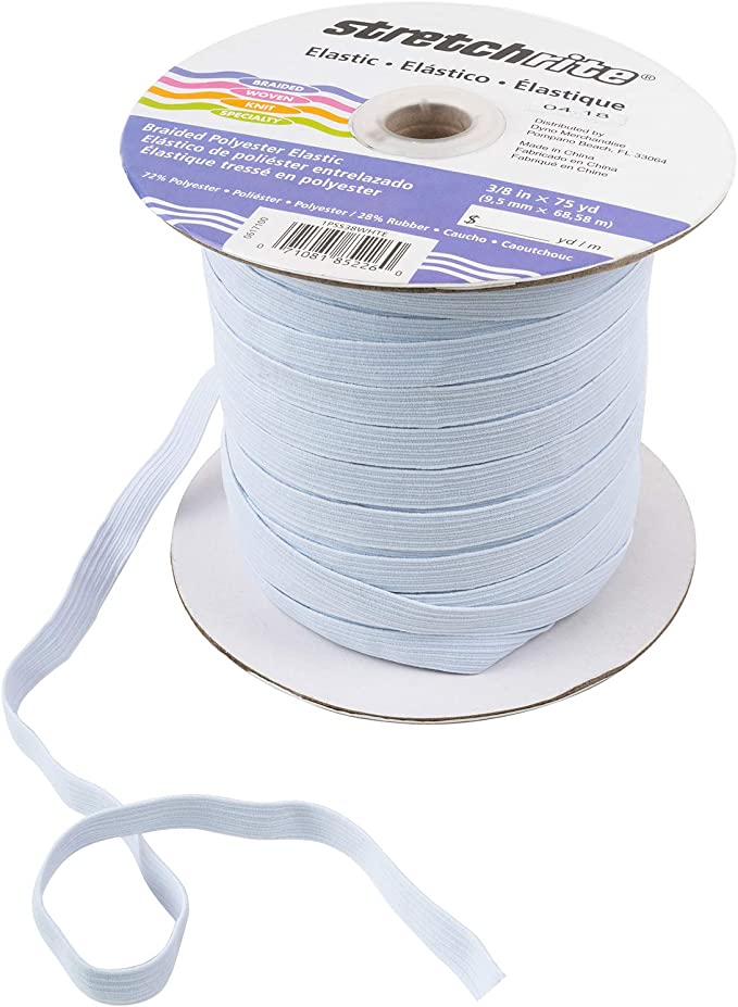 Stretchrite Polyester Braided Elastic, 3/8-Inch by 75-Yards, White