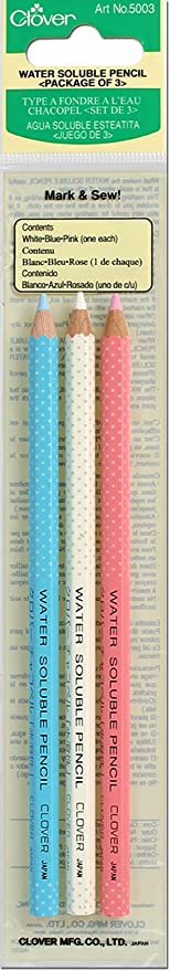 Clover Water-Soluble Pencils White, Pink & Blue 3/Pkg