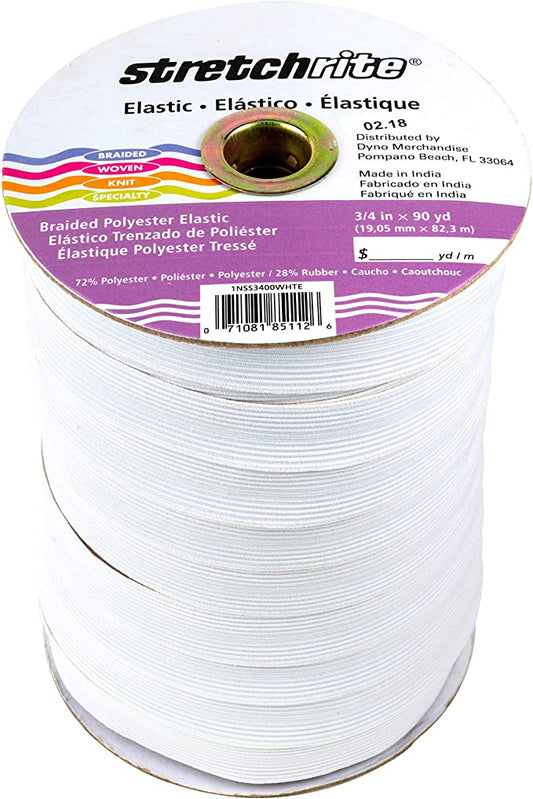 Stretchrite 3/4-Inch by 90-Yard White Braided Flat Polyester Elastic Spool