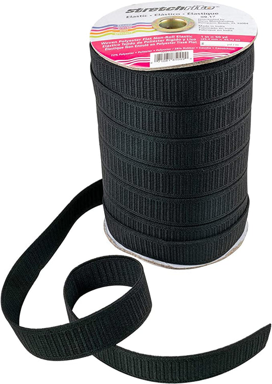 Stretchrite Flat Non-Roll Woven Polyester Elastic Spool, 1-Inch by 50-Yards, Black sold by yard