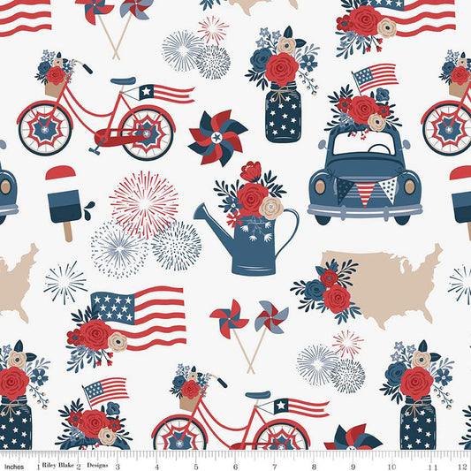Red, White and True Main Off White by Riley Blake - Sold by the 1/4yd