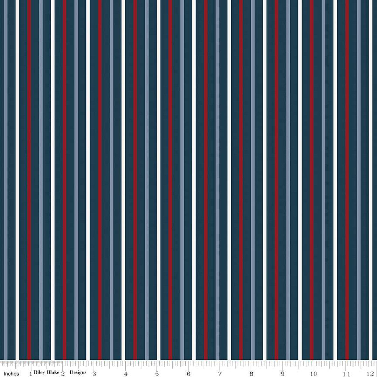 Red, White and True Stripes Navy by Riley Blake - Sold by the 1/4yd