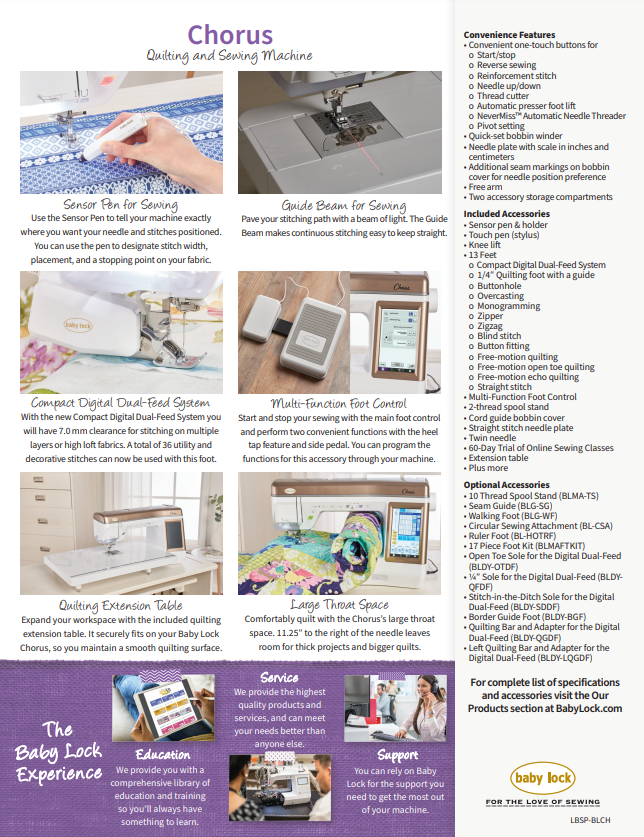 Baby Lock Chorus Quilting and Sewing Machine