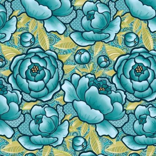 Benartex 108" Wide Bloom Teal- sold by the 1/4 yard