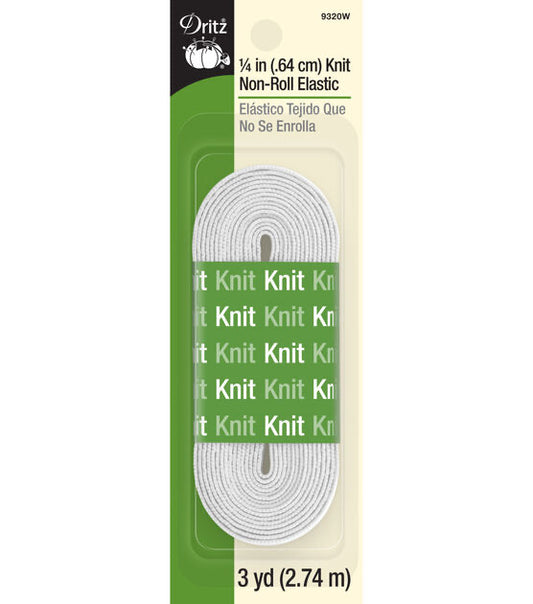 Dritz 1/4" Knit Non-Roll Elastic, White, 3 yd